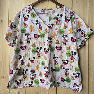 Disney Mickey Mouse Christmas Nurse Scrub Top Womens 3XL